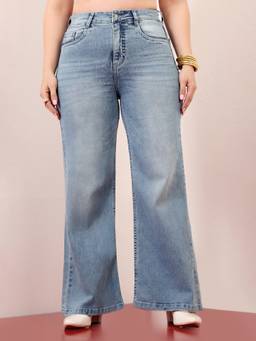 Miss Chase - A+ Curve Collection Plus Size Light Blue Wide-Leg Jeans