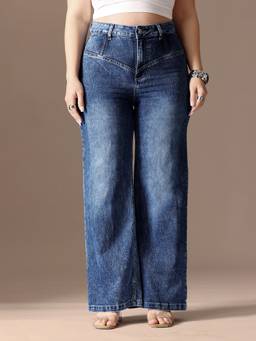 Miss Chase - A+ Curve Collection Plus Size Blue High Rise Wide-Leg Jeans