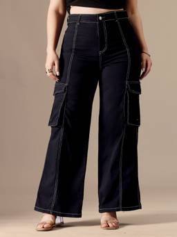 Miss Chase - A+ Curve Collection Plus Size Black Wide-Leg Jeans
