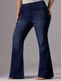 Miss Chase - A+ Curve Collection Plus Size Navy Blue Bootcut Jeans