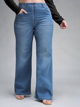 Miss Chase - A+ Curve Collection Plus Size Light Blue Wide-Leg Jeans