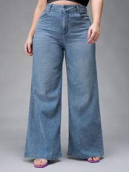 Miss Chase - A+ Curve Collection Plus Size Light Blue Wide-Leg Jeans