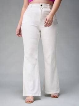 Miss Chase - A+ Curve Collection Plus Size White Bootcut Jeans