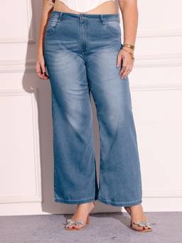 Miss Chase - A+ Curve Collection Plus Size Light Blue Wide-Leg Jeans