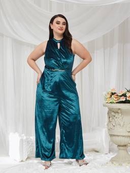 Miss Chase - A+ Curve Collection Plus Size Teal Jumpsuit