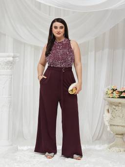 Miss Chase - A+ Curve Collection Plus Size Purple Embellished Jumpsuit