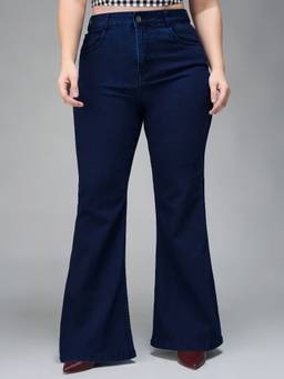 Miss Chase - A+ Curve Collection Plus Size Navy Blue Bootcut Jeans