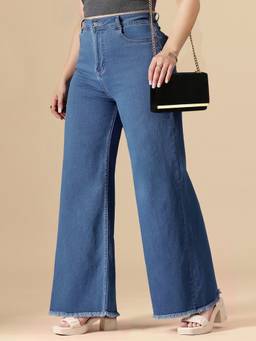 Miss Chase - A+ Curve Collection Plus Size Blue Wide-Leg Jeans