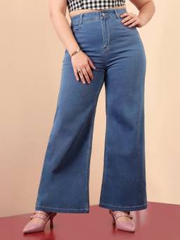Miss Chase - A+ Curve Collection Plus Size Blue Wide-Leg Jeans