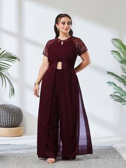 Miss Chase - A+ Curve Collection Plus Size Wine Sequin Layered Jumpsuit