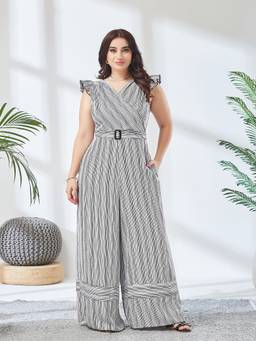 Miss Chase - A+ Curve Collection Plus Size Striped Jumpsuit