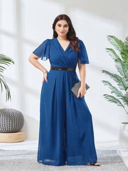 Miss Chase - A+ Curve Collection Plus Size Blue Relaxed Fit Jumpsuit