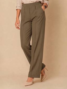 Van Heusen - Women Olive Solid Functional Pocket Wide Leg Trouser