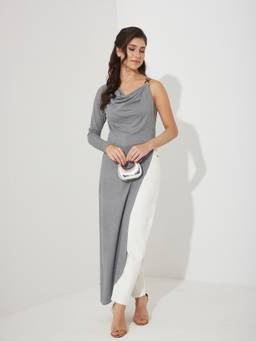 Miss Chase - Women's Grey Asymmetric Cowl Solid Top