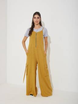 Miss Chase - Women's Mustard Cotton Dungaree and T-Shirt