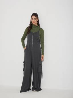 Miss Chase - Women's Grey Cotton Dungaree and T-Shirt