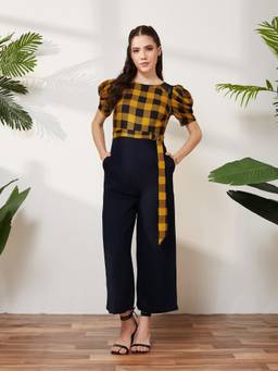 Miss Chase - Women's Checkered Wide-Leg Jumpsuit