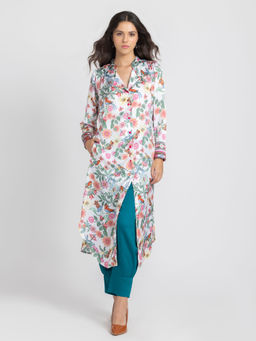 SHAYE - Mandarin Neck Multi-Color Printed Long Sleeves Casual Kurta For Women