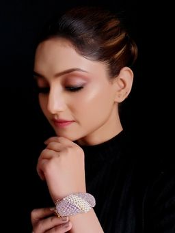 AG'S - Vina Off White Beads Gold Plated American Daimond Bracelet