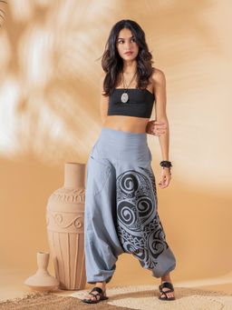 The Veshti Company - Women's Low crotch Loose Boho Harem Pants -Lunar Rift Grey-Black