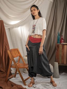 The Veshti Company - Women's Low crotch Loose Baggy Boho Harem Pants -Black Grains