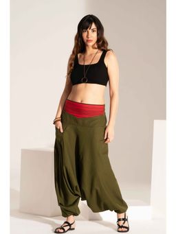 The Veshti Company - Women's Low crotch Loose Baggy Boho Harem Pants -Green