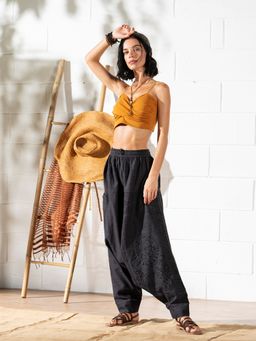 The Veshti Company - Women's Cotton Loose Baggy Printed Harem Pants -Black - Hell bound Heathen