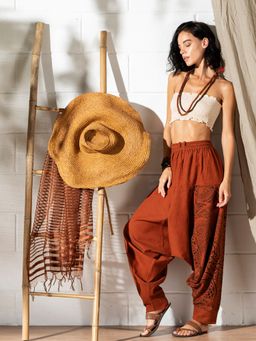 The Veshti Company - Women's Cotton Loose Baggy Printed Harem Pants -Orange - Hell bound Heathen
