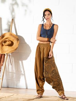 The Veshti Company - Women's Cotton Loose Baggy Printed Harem Pants -Mustard - Hell bound Heathen
