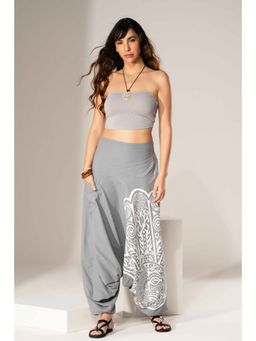 The Veshti Company - Women's Low crotch Loose Boho Harem Pants -Twisted Wisdom Grey-White