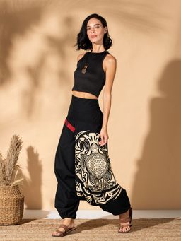 The Veshti Company - Women's Low crotch Loose Boho Harem Pants -Ancient Seal Black-Beige