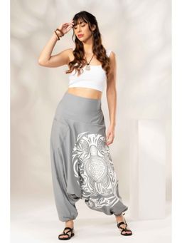 The Veshti Company - Women's Low crotch Loose Boho Harem Pants -Ancient Seal Grey-White