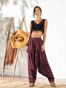 The Veshti Company - Women's Cotton Loose Baggy Printed Harem Pants -Purple - Tribal Stone