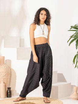 The Veshti Company - Women's Cotton Loose Baggy Boho Harem Pants -Black - Mythical Mana