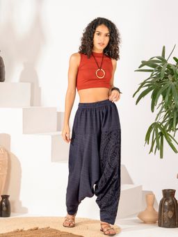 The Veshti Company - Women's Cotton Loose Baggy Boho Harem Pants -Blue - Mythical Mana