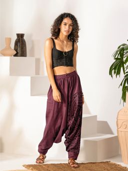 The Veshti Company - Women's Cotton Loose Baggy Boho Harem Pants -Purple - Mythical Mana