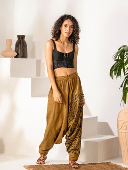 The Veshti Company - Women's Cotton Loose Baggy Boho Harem Pants -Mustard - Mythical Mana