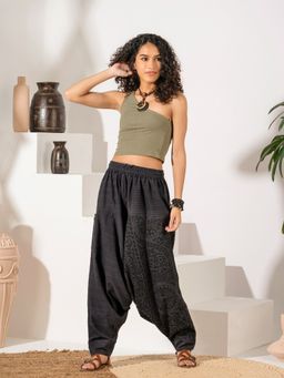 The Veshti Company - Women's Cotton Loose Baggy Flowy Harem Pants -Black - Sacred Spirits