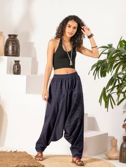 The Veshti Company - Women's Cotton Loose Baggy Flowy Harem Pants -Blue - Sacred Spirits