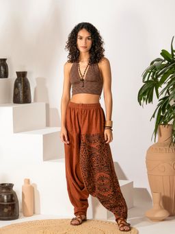 The Veshti Company - Women's Cotton Loose Baggy Flowy Harem Pants -Orange - Sacred Spirits