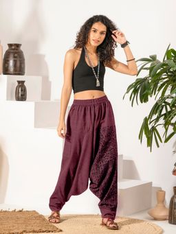 The Veshti Company - Women's Cotton Loose Baggy Flowy Harem Pants -Purple - Sacred Spirits