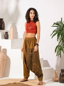 The Veshti Company - Women's Cotton Loose Baggy Flowy Harem Pants -Mustard - Sacred Spirits