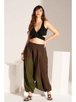 The Veshti Company - Women's Double Colour Loose Baggy Harem Pants -Brown-Green