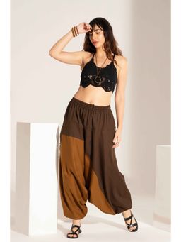 The Veshti Company - Women's Double Colour Loose Baggy Harem Pants -Brown-Mustard
