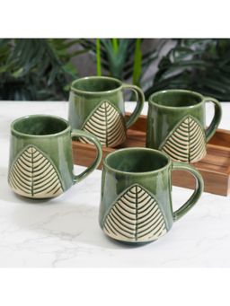 HomeTown - Fiesta Studio Pottery Argala Coffee Mug Set Of 4 In Green Colour