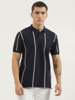 United Colors of Benetton - Blue Regular Fit Polo Neck Striped T-Shirt