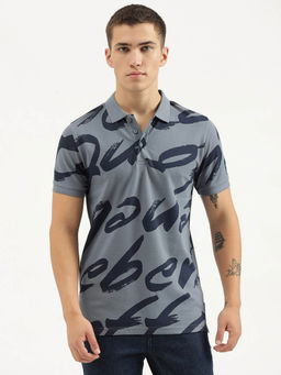United Colors of Benetton - Grey Regular Fit Polo Neck Printed T-Shirt