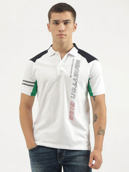 United Colors of Benetton - White Regular Fit Polo Neck Printed T-Shirt