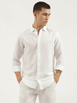 United Colors of Benetton White Slim Fit Spread Collar Solid Shirt