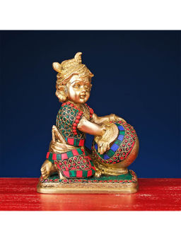 Ekaa Handicrafts - Bal Krishna Statue In Brass with Stonework